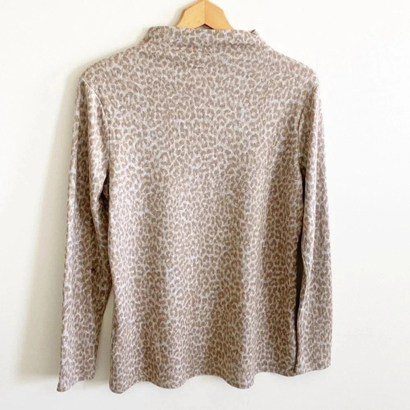 Beachlunchlounge tan leopard print mock neck knit long sleeve top size large - Picture 4 of 7
